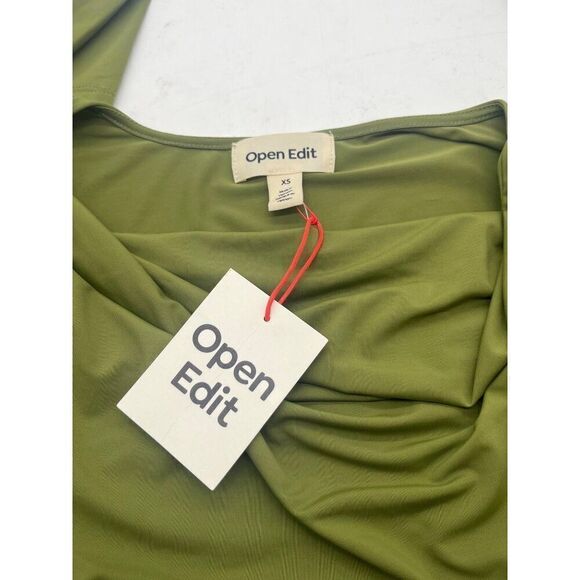 Open Edit Cowl Neck Long Sleeve Crop Top, Olive Sphagnum, XS - Picture 8 of 10